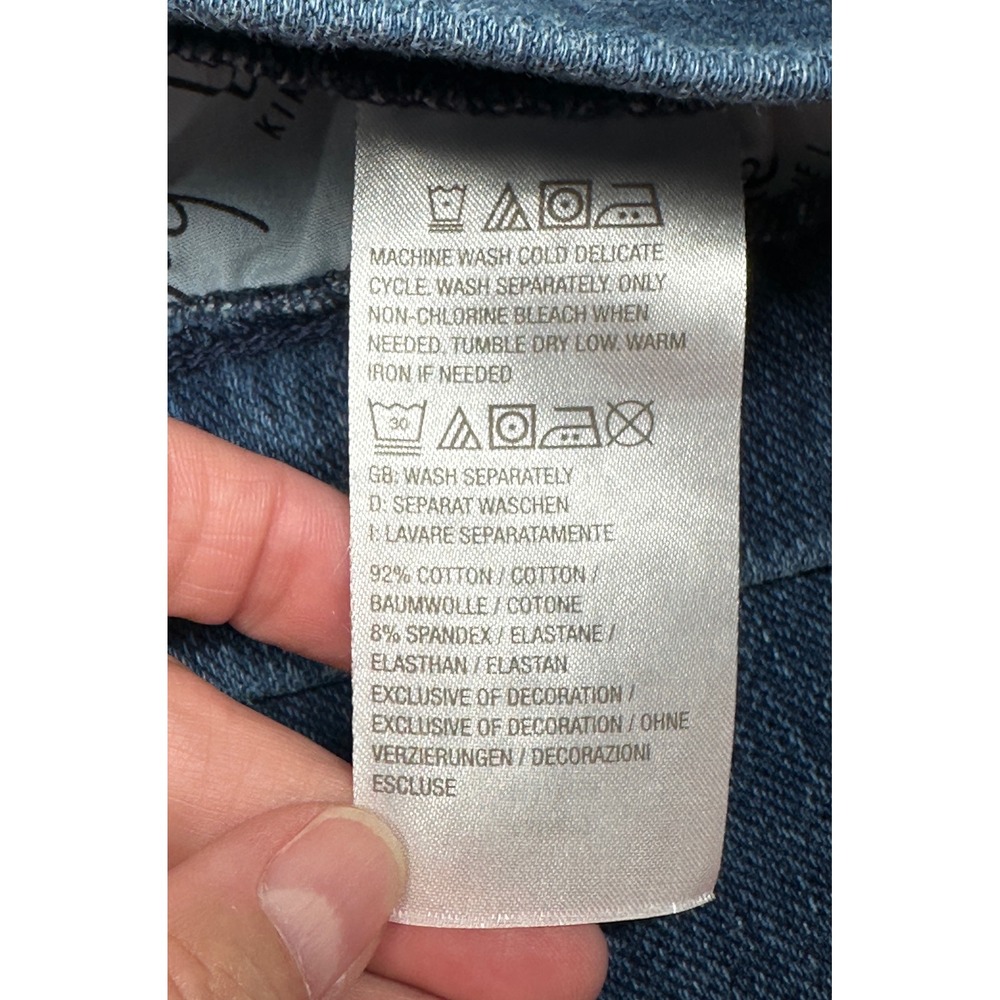 Belle by Kim Gravel Capri Jeans Women 14 Blue Lace Trim Stretch Pull On Denim - Picture 6 of 8